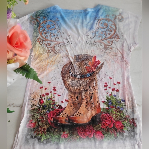 Sweet Giselle Country Western Rhinestone Short Sleeve Tee Size Large - Picture 4 of 7